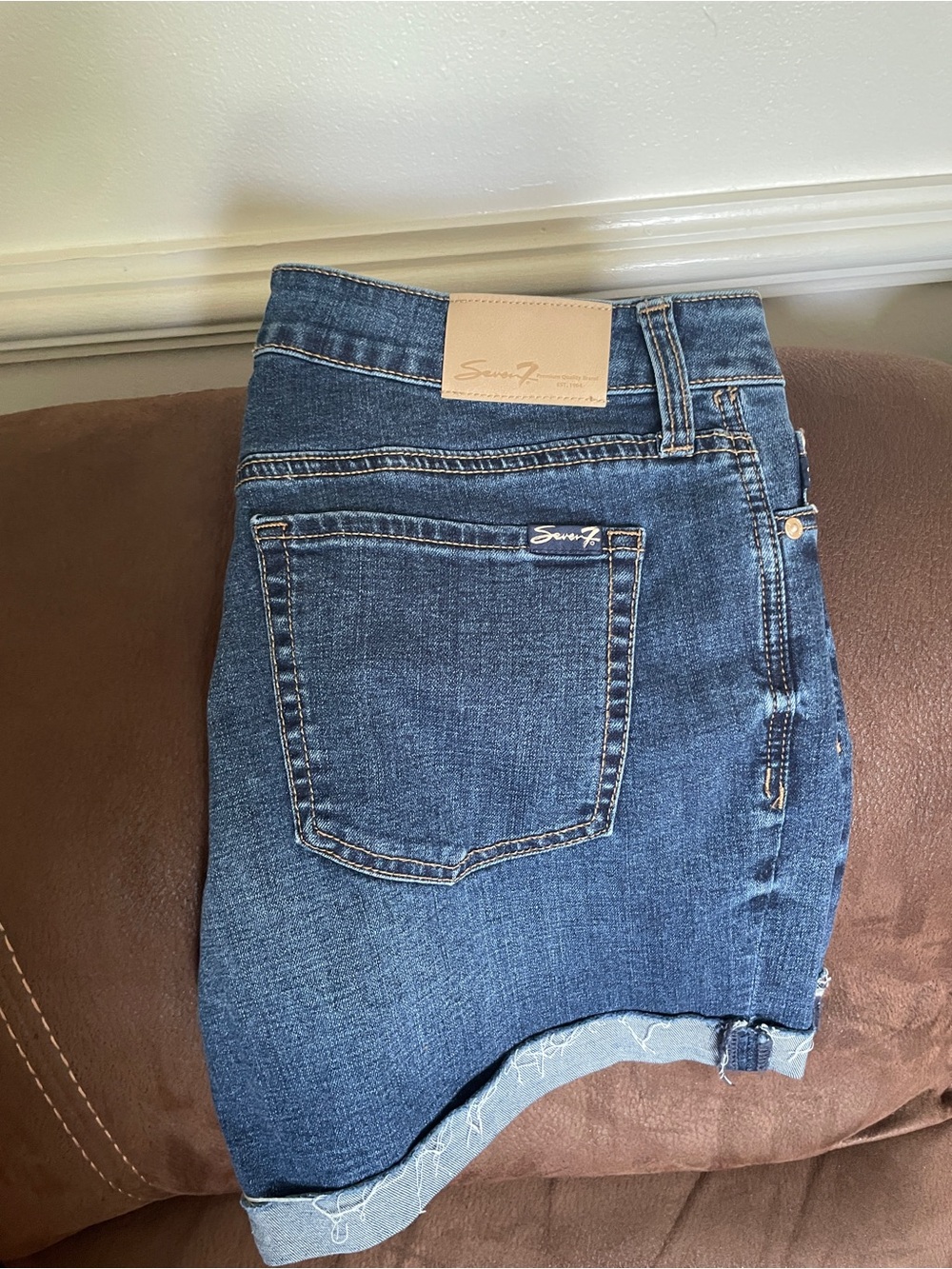 Seven7 Indigo Blue Denim Shorts with Rolled Hem